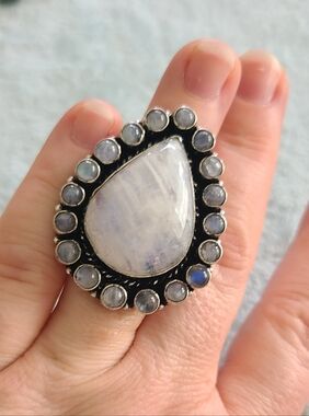 Moonstone Teardrop Statement Ring In Sterling Silver